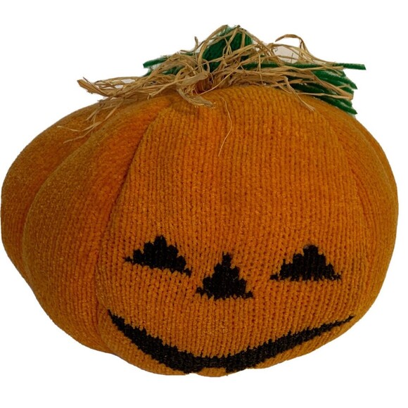 Crocheted Pumpkin Throw Pillow Autumn Fall Halloween Orange Jack O Lantern - Picture 2 of 8